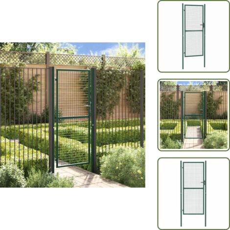The Living Store Cancello per Recinzione in Acciaio 100x200 cm Verde - Recinzione in acciaio