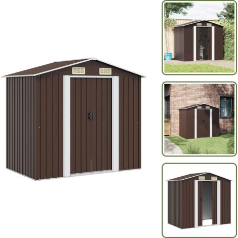 The Living Store Capanno Attrezzi da Giardino Marrone 204x132x186 cm in Acciaio - Attrezzi da giardino
