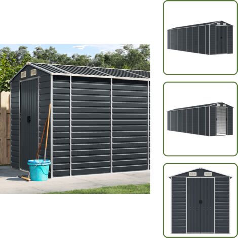 The Living Store Capanno da Giardino Antracite 191x725x198cm in Acciaio Zincato - Capanno in acciaio zincato