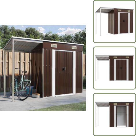 The Living Store Capanno Giardino Tetto Esteso Marrone 277x107x181cm Acciaio - Capanno esteso