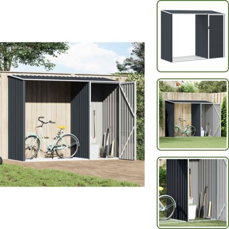 The Living Store Capanno per Legna Antracite 245x98x159 cm in Acciaio Zincato - Capanno per legna