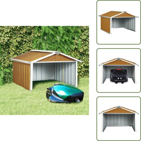 The Living Store Capanno per Robot Tosaerba 92x97x63 cm Acciaio Zincato Marrone - Protezione robot tagliaerba