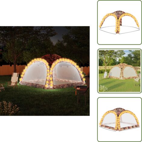 The Living Store Carpa de fiesta con LED y 4 paredes laterales azul 3,6x3,6x2,3m - Carpa con luz LED