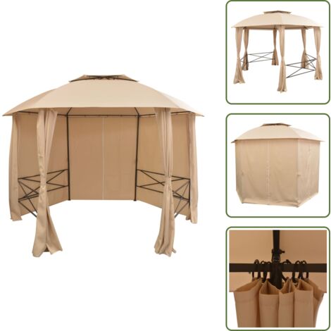 The Living Store Carpa de jardín con cortinas hexagonal 360x265 cm - Carpa con cortinas