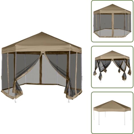 The Living Store Carpa desmontable hexagonal paredes gris taupe 3,6x3,1m 220g/m² - Carpa hexagonal