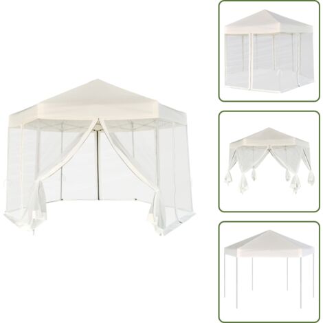 The Living Store Carpa desplegable hexagonal 6 paredes blanco crema 3,6x3,1m - Carpa hexagonal