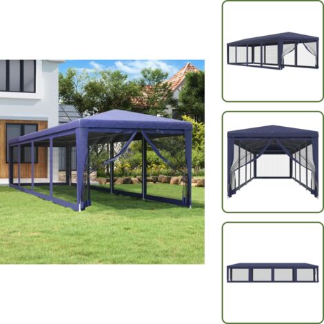 The Living Store Carpa para fiestas con 10 paredes de malla HDPE azul 3x12 m - Carpa azul