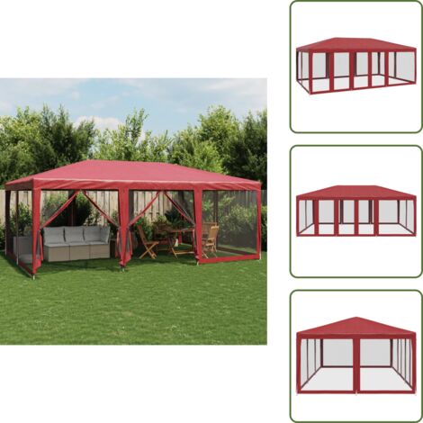 The Living Store Carpa para fiestas con 10 paredes de malla HDPE rojo 6x4 m - Carpa de malla