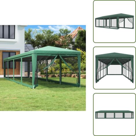 The Living Store Carpa para fiestas con 10 paredes de malla HDPE verde 3x12 m - Carpa con malla