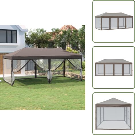 The Living Store Carpa para fiestas plegable con paredes gris taupé 3x6 m - Carpa para eventos al aire libre