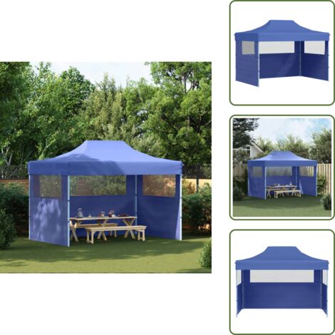 The Living Store Carpa plegable profesional con 3 paredes acero azul 3x4 m - Carpa para eventos