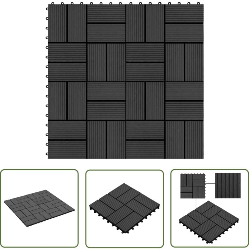 The Living Store - Carreau de terrasse 11 pcs wpc 30 x 30 cm 1 m² Noir - Carreaux De Terrasse - Carrelage Extérieur - Dalles De Terrasse - Terrasse