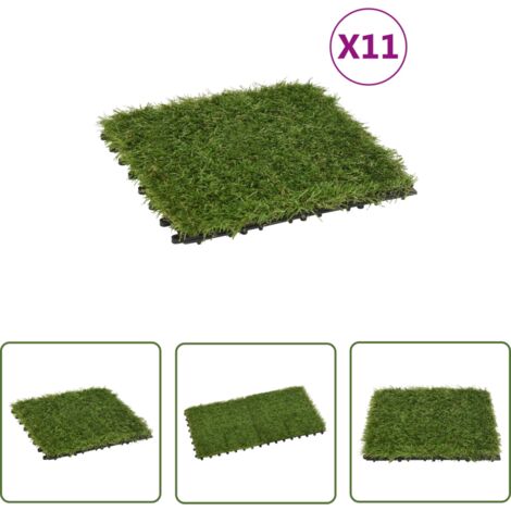 The Living Store Carreaux de gazon artificiel 11 pcs Vert 30x30 cm - Dalle De Gazon Artificiel - Gazon Synthétique - Pelouse Artificielle - Décoration Extérieur - Jardin Sans Entretien