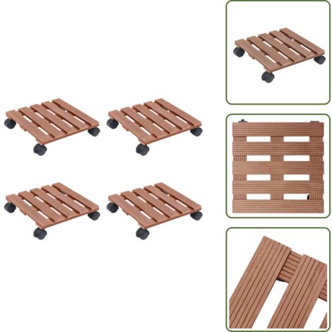 The Living Store Carrelli Porta Piante 4 pz Marroni 30x30x7,5 cm WPC - Carrelli per piante esterni