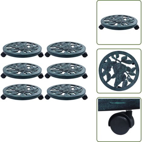 The Living Store Carrelli Portavasi 6 pz Verdi 38 cm in Plastica - Carrelli per vasi