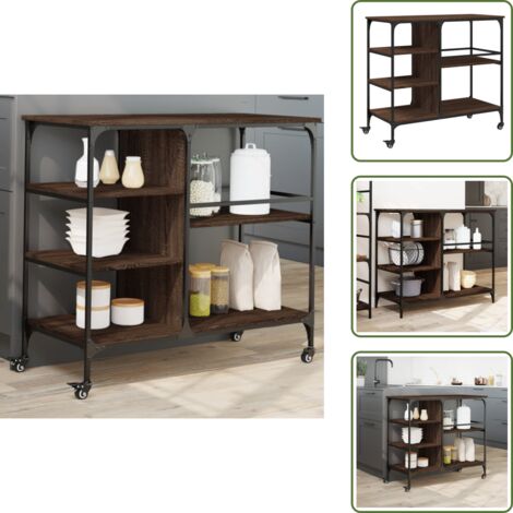The Living Store Carrello Cucina Rovere Marrone 100x45x89,5 cm Legno Multistrato - Carrello organizzatore