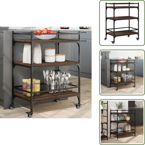 The Living Store Carrello Cucina Rovere Marrone 65x40x86,5 cm Legno Multistrato - Carrello da cucina marrone
