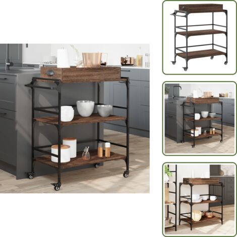 The Living Store Carrello Cucina Rovere Marrone 81,5x41x92,5cm Legno Multistrato - Carrello organizzatore