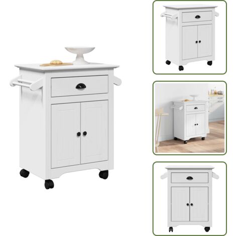 The Living Store Carrello da Cucina BODO Bianco 72x45x80 cm - Organizzatore da cucina