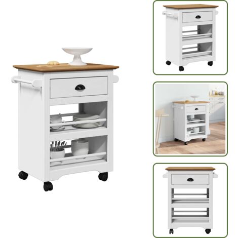 The Living Store Carrello da Cucina BODO Bianco e Marrone 67,5x45x80 cm - Organizzatore da cucina
