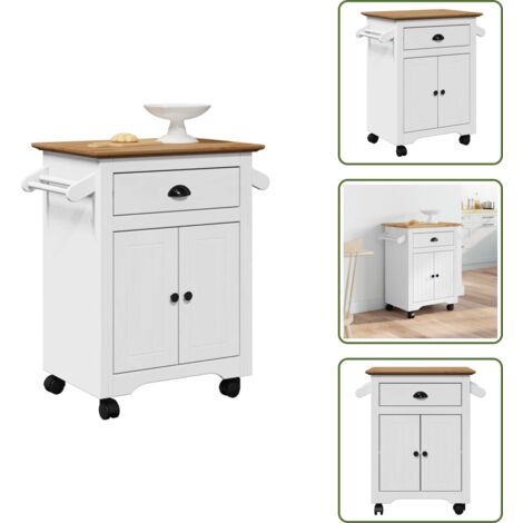 The Living Store Carrello da Cucina BODO Bianco e Marrone 72x45x80 cm - Organizzatore da cucina