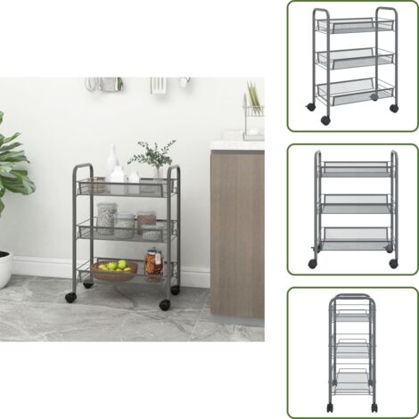 The Living Store Carrello da Cucina con 3 Ripiani Grigio 46x26x64 cm in Ferro - Carrello per casa