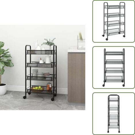 The Living Store Carrello da Cucina con 4 Ripiani Nero 46x26x64 cm in Ferro - Carrello per casa