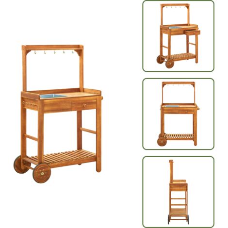 The Living Store Carrello da Cucina da Giardino in Acacia 92x43,5x141,5 cm - Carrello da giardino