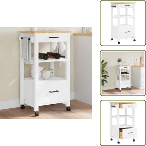 The Living Store Carrello da Cucina MONZA 48x40x88,5 cm in Legno Massello di Pino - Carrello in legno