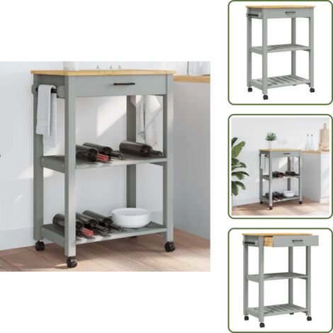 The Living Store Carrello da Cucina MONZA 60x40x88,5 cm in Legno Massello di Pino - Carrello da cucina in legno