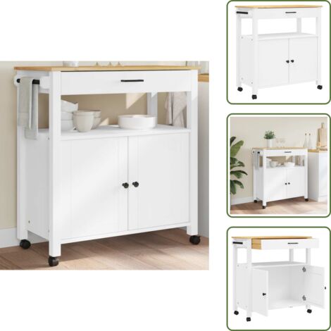The Living Store Carrello da Cucina MONZA 84x40x88,5 cm in Legno Massello di Pino - Carrello in legno