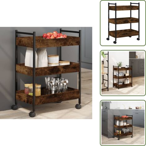 The Living Store Carrello da Cucina Rovere Fumo 50x30x70 cm in Legno Multistrato - Carrello da cucina in legno