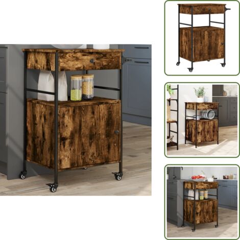 The Living Store Carrello da Cucina Rovere Fumo 56x43x89,5 cm Legno Multistrato - Carrello da cucina in legno