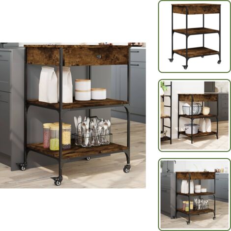 The Living Store Carrello da Cucina Rovere Fumo 60x48x89,5 cm Legno Multistrato - Carrello da cucina in legno