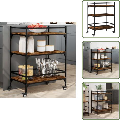 The Living Store Carrello da Cucina Rovere Fumo 65x40x86,5 cm Legno Multistrato - Carrello da cucina in legno