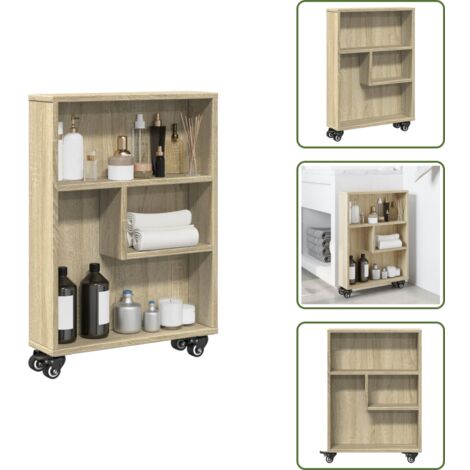 The Living Store Carrello portaoggetti stretto in rovere Sonoma 48x13x68 cm in legno ingegnerizzato - Carrello in legno