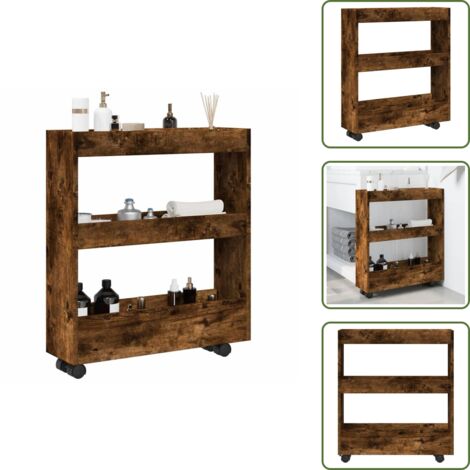 The Living Store Carrello Stretto a 3 Livelli Rovere Fumo in Truciolato - Carrello stretto
