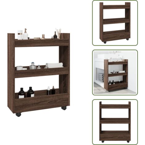 The Living Store Carrello Stretto a 3 Livelli Rovere Marrone in Truciolato - Carrello in truciolato