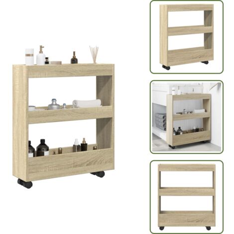 The Living Store Carrello Stretto a 3 Livelli Rovere Sonoma in Truciolato - Carrello stretto