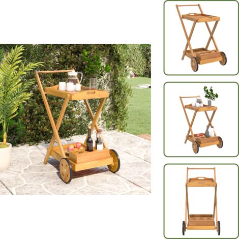 The Living Store Carrito camarera madera maciza de acacia 54x87x90 cm - Carrito de madera