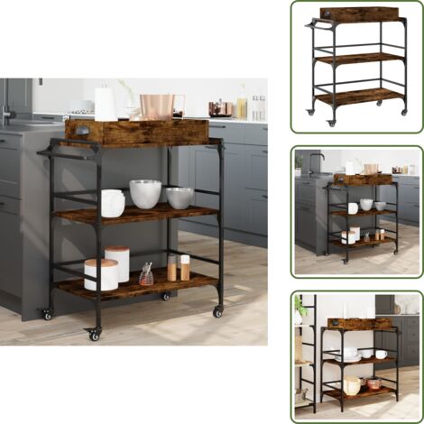 The Living Store Carrito cocina madera ingeniería roble ahumado 81,5x41x92,5 cm - Cocina