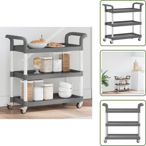 The Living Store Carrito de 3 niveles aluminio gris 77x34x72 cm - Carrito de cocina