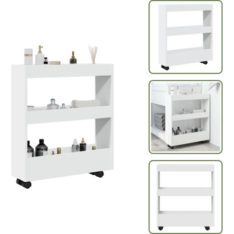 The Living Store Carrito de almacenaje estrecho de 3 niveles de madera de ingeniería blanca - Estante de madera