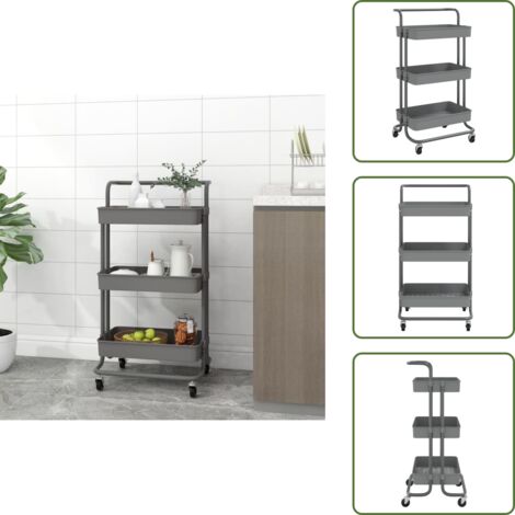 The Living Store Carrito de cocina 3 niveles hierro y ABS gris 42x35x85 cm - Carrito de almacenamiento
