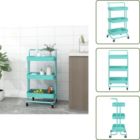 The Living Store Carrito de cocina 3 niveles hierro y ABS turquesa 42x35x85 cm - Carrito de almacenamiento