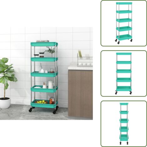 The Living Store Carrito de cocina 5 niveles hierro y ABS turquesa 42x29x128 cm - Almacenamiento