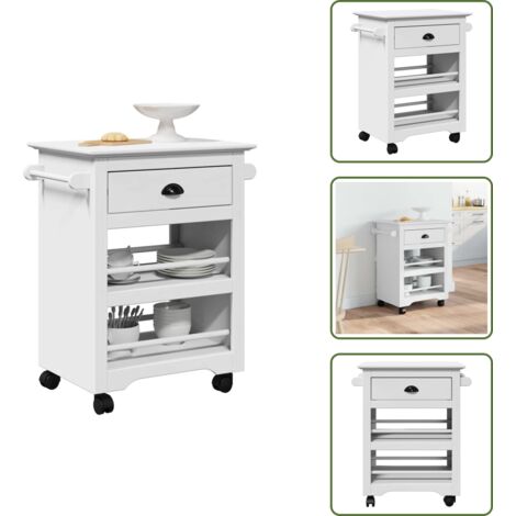 The Living Store Carrito de cocina BODO blanco 67,5x45x80 cm - Cocina organizada