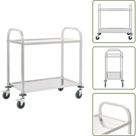 The Living Store Carrito de cocina de 2 alturas acero inoxidable 96,5x55x90 cm - Carrito de cocina de 2 niveles