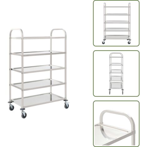 The Living Store Carrito de cocina de 5 alturas 107x55x147 cm acero inoxidable - Carrito de cocina 5 niveles
