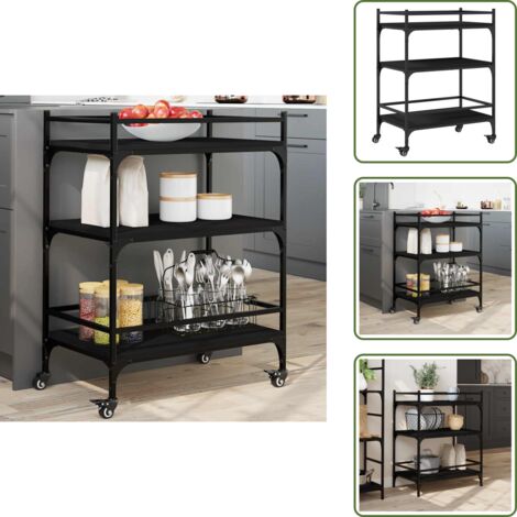 The Living Store Carrito de cocina de madera de ingeniería negro 65x40x86,5 cm - Cocina organizada